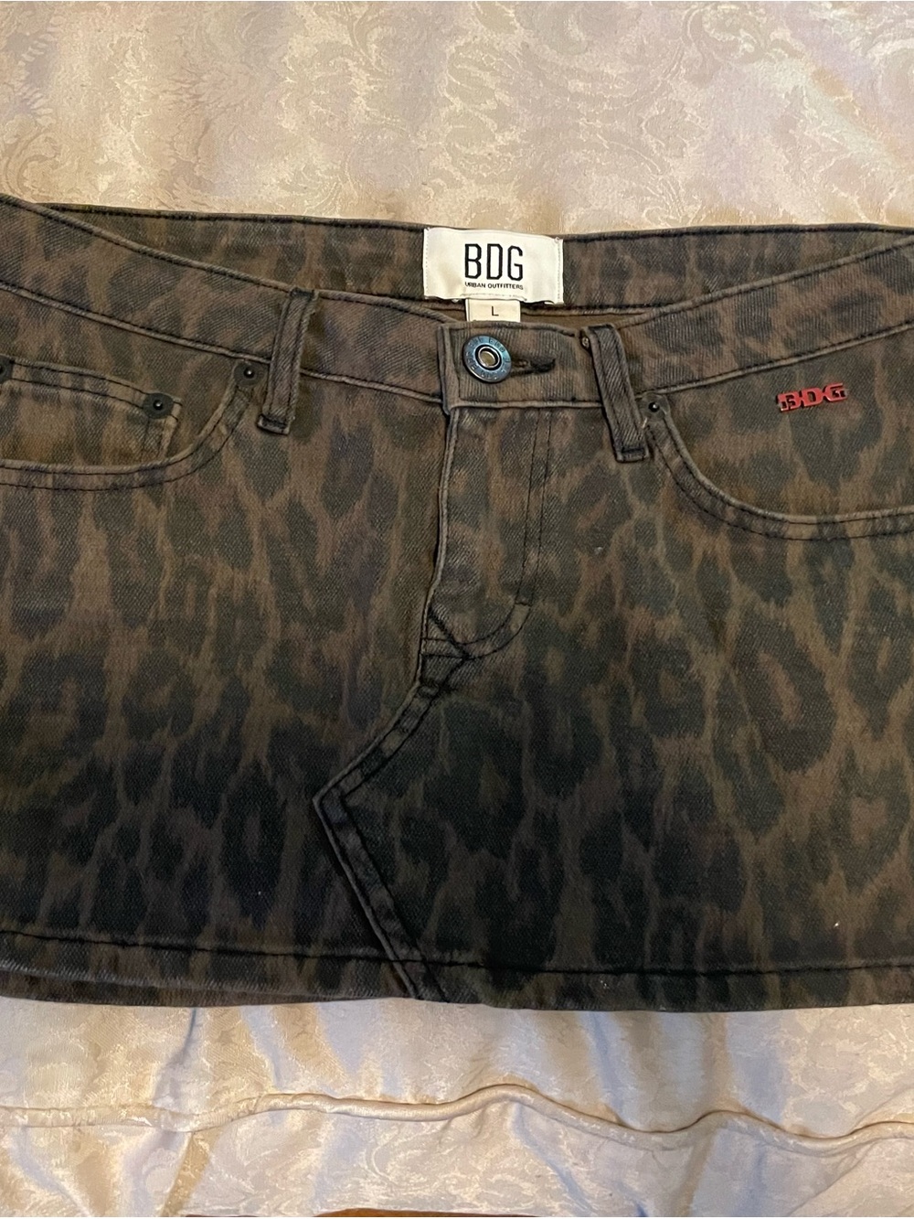 BDG Black and Brown Leopard Print Denim Mini Skirt size large